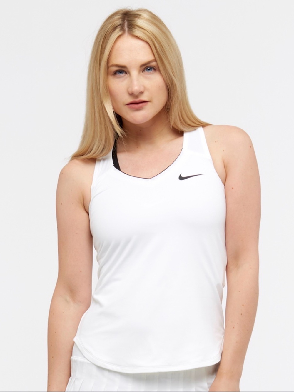 Nike Women's White Racerback Tank with Black Swoosh
